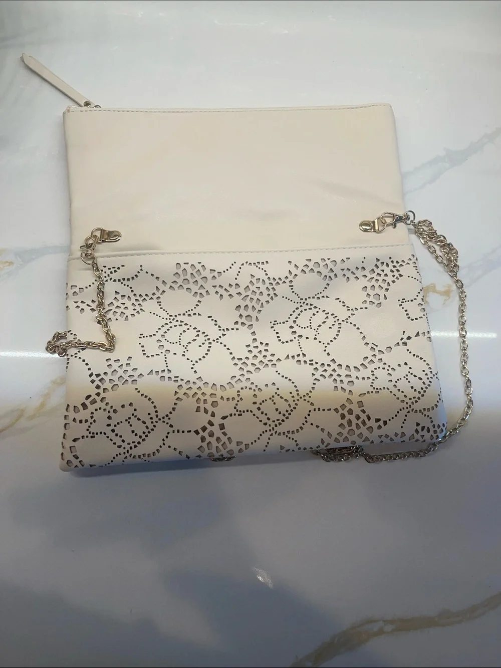 Urban Expressions Cream Laser-Cut Floral Chain Clutch